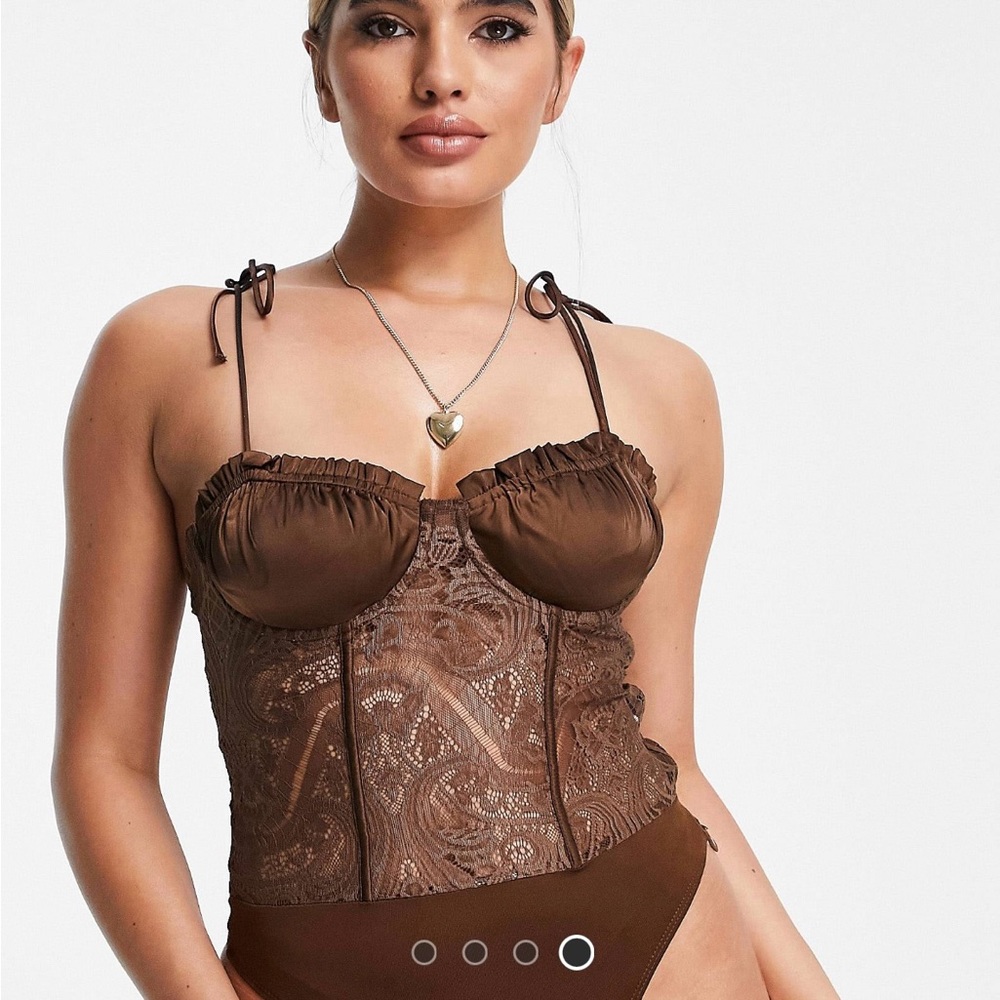 ASOS bodysuit lace brown corset